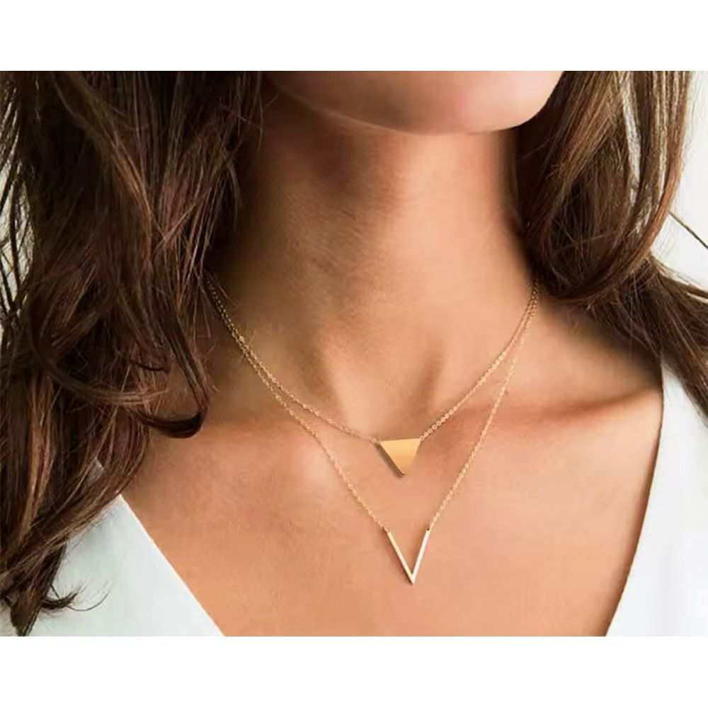 NEW Layered Triangle Yellow Gold Filled Chain Necklace, 16-18"